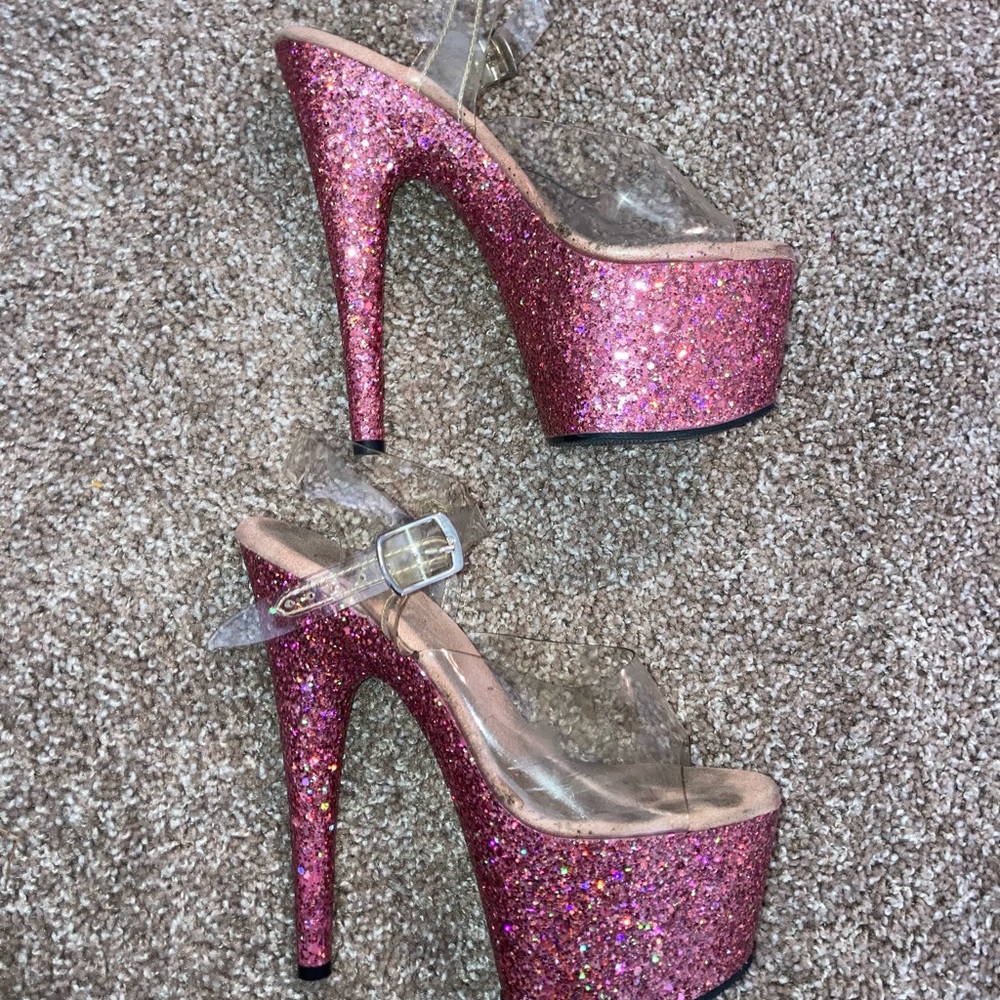 Pleaser | Adore-708LG, 7 Inch Pink Glitter POLE Dancing Heels
